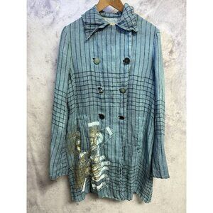 The People of the Labyrinths Womens Jacket Dress Button Up Coat Blue M 21x35.5